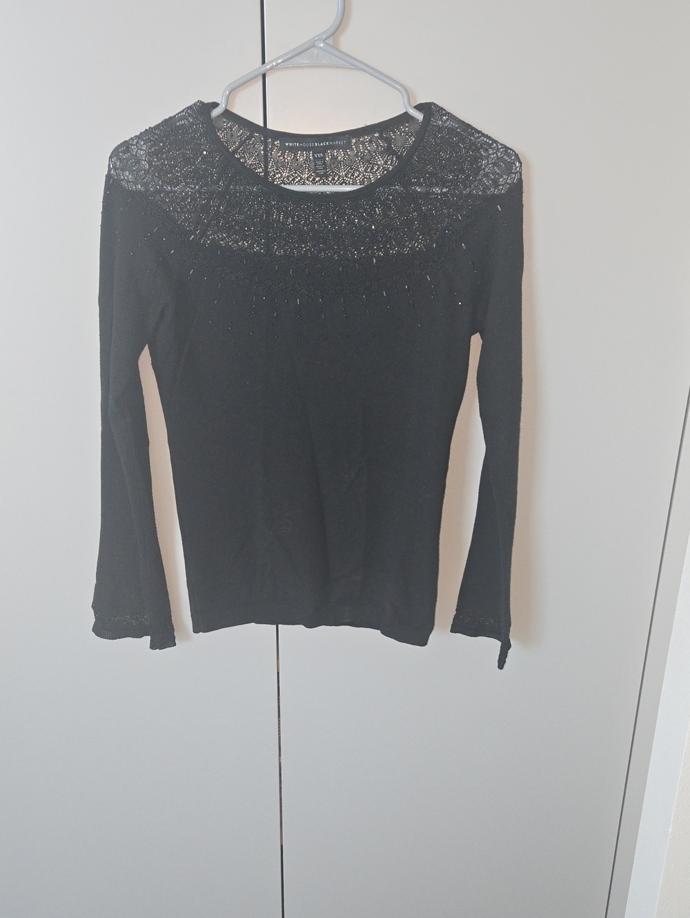 White House Black Market Black Lace Yoke Long Sleeve Tee